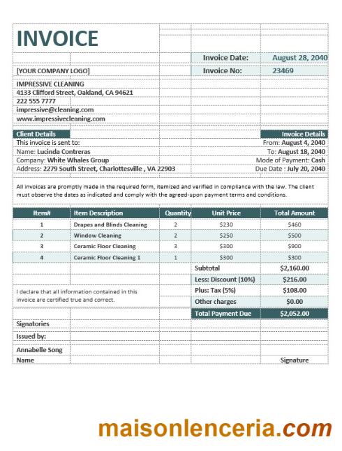 Szablon faktury firmy czyszczącej w formatach Word i PDF